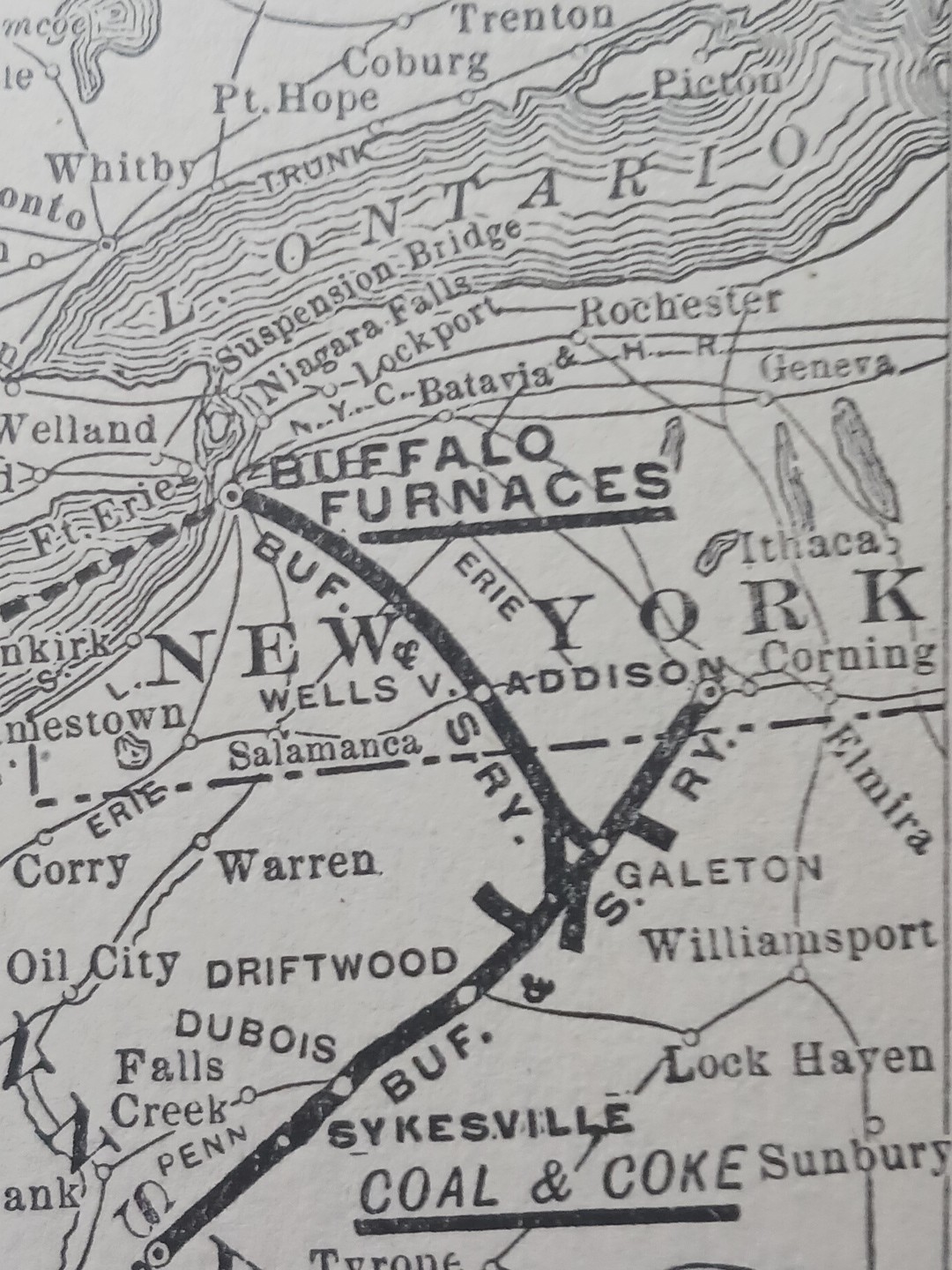 ~1904 RARE Railroad Map BUFFALO & SUSQUEHANNA IRON COMPANY Ore Coal Coke Furnace