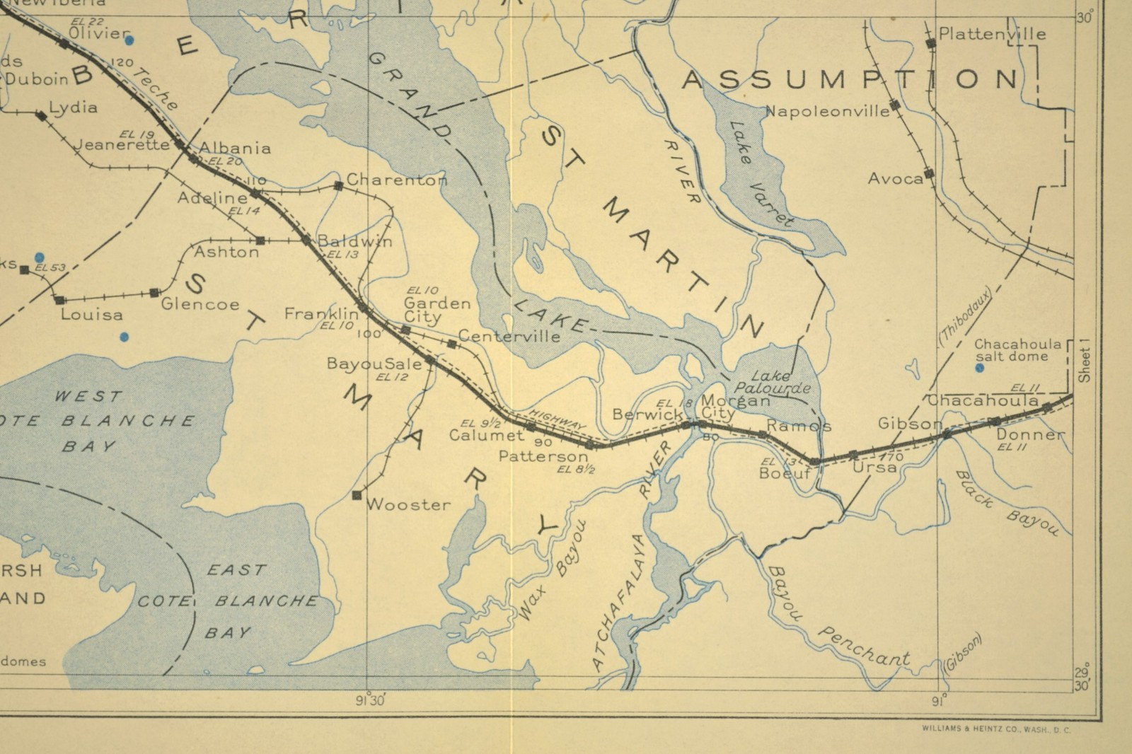 Southern Pacific Railroad Map New Iberia Louisiana Franklin Patterson Jeanerette