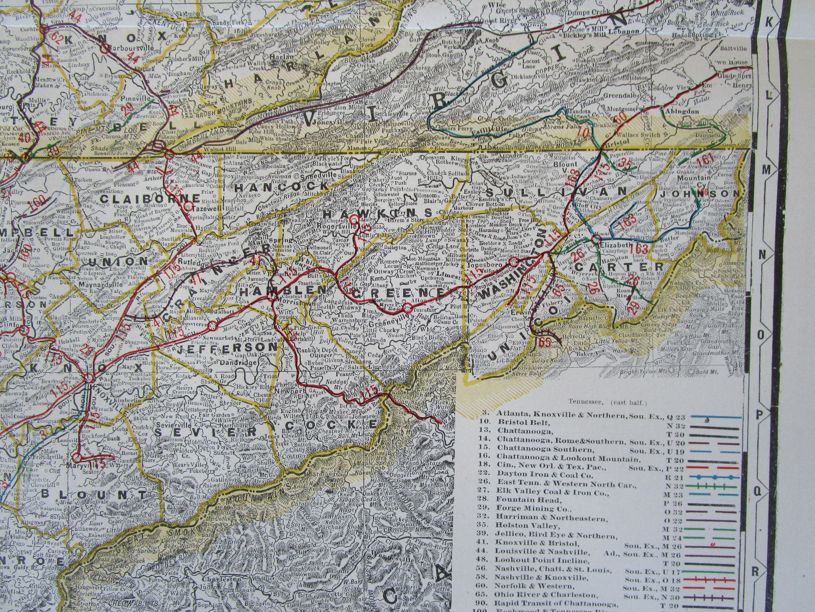 KY TN 1901 EASTERN KENTUCKY & TENNESSEE Cram RAILROAD Map CHATTANOOGA LOOKOUT MT