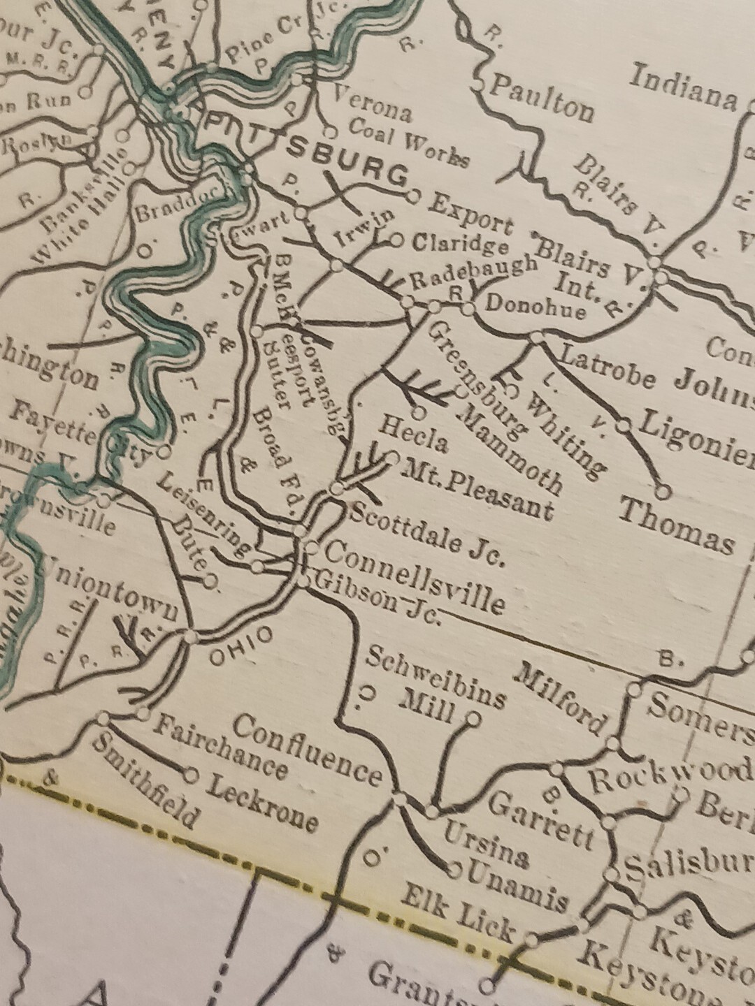 1902 Train Route Map PENNSYLVANIA New Jersey All Railroad Lines Stations 11″×9″