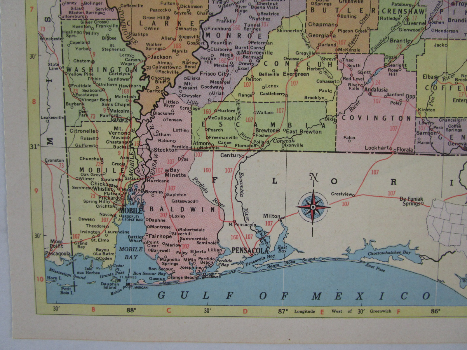 AZ AL 1959 ARIZONA Topographic RAILROAD Map APACHE RR ~or~ ALABAMA. TUSKEGEE RR