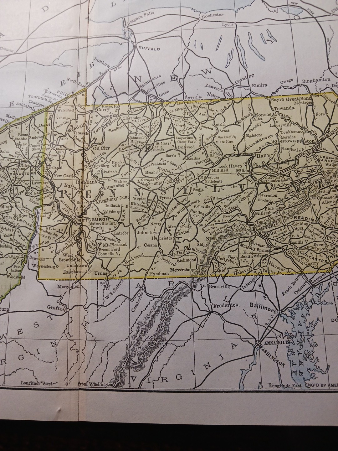 ~ 1897 Train Route Map OHIO & Pennsylvania all Railroad Lines Stations 9″ x 11″
