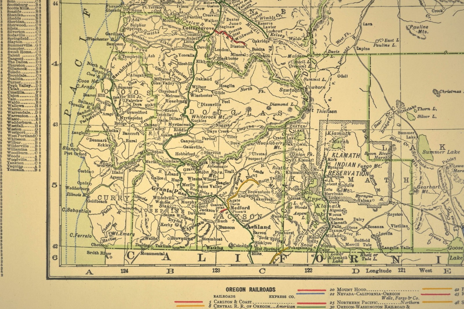 1914 Antique Map of OREGON Railroads Map ORIGINAL Atlas Map OWR&N RR DATED