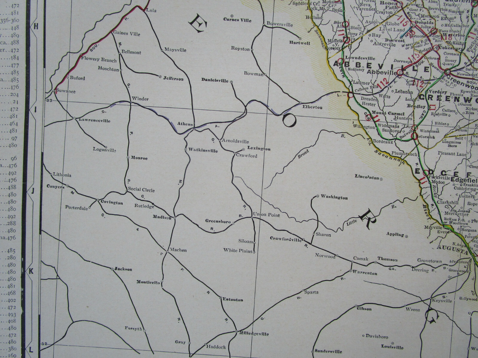 SC 1910 SOUTH CAROLINA Cram INTERURBAN + STEAM RAILROADs Map. EDGEMOOR MANETTA