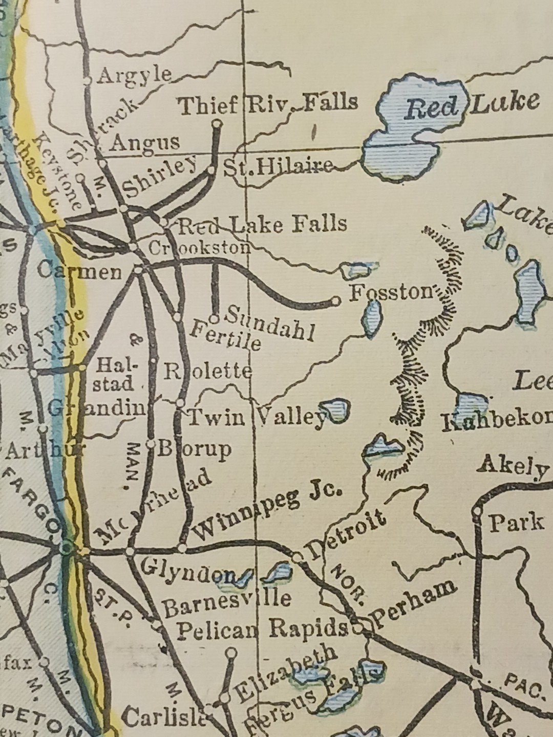 ~1898 Railroad Map Minnesota Dakota ND SD All Train Routes Lines Depots 9×11″