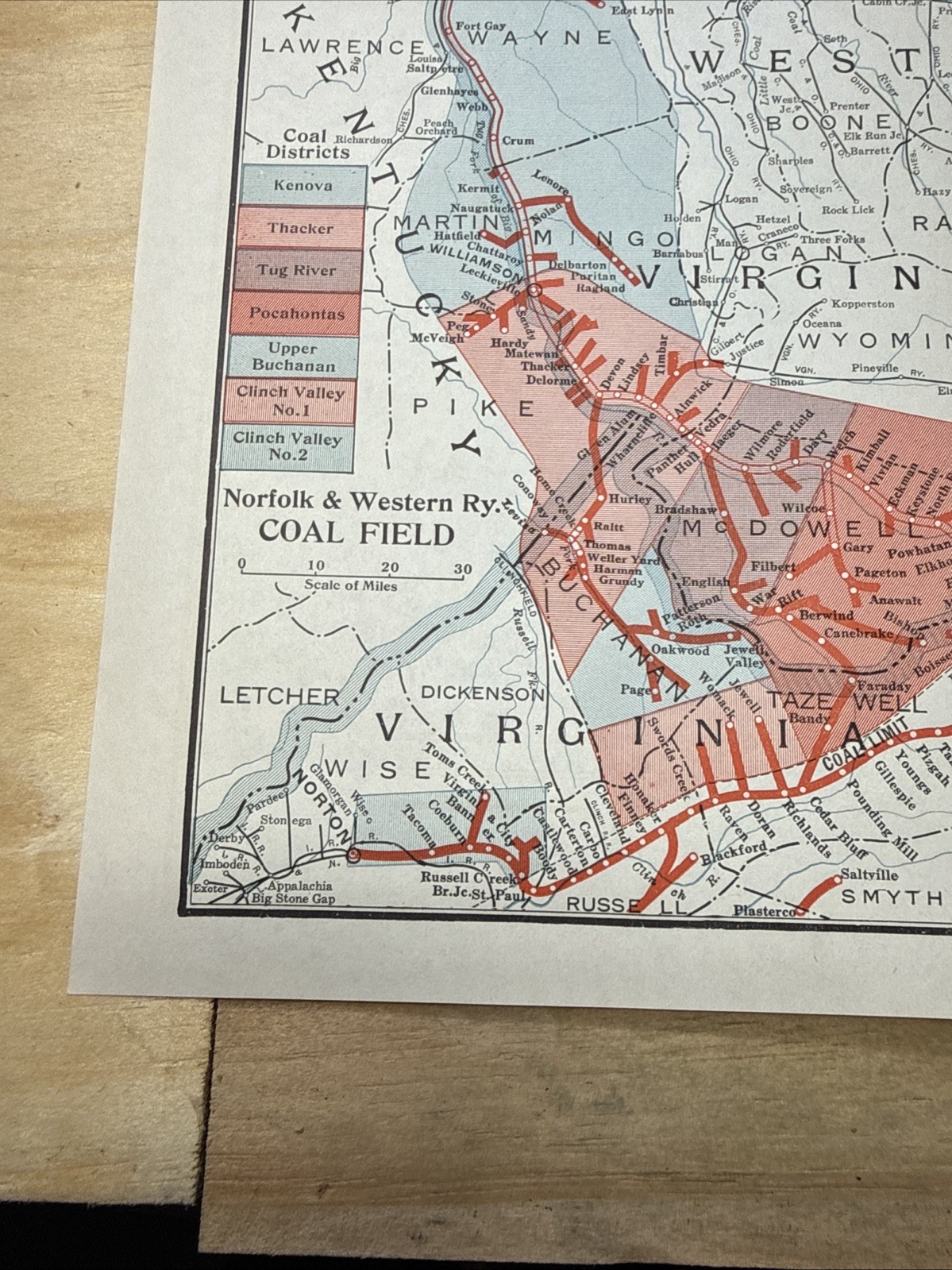 vintage railroad map: 22×32″ NORFOLK & WESTERN Railway 1942