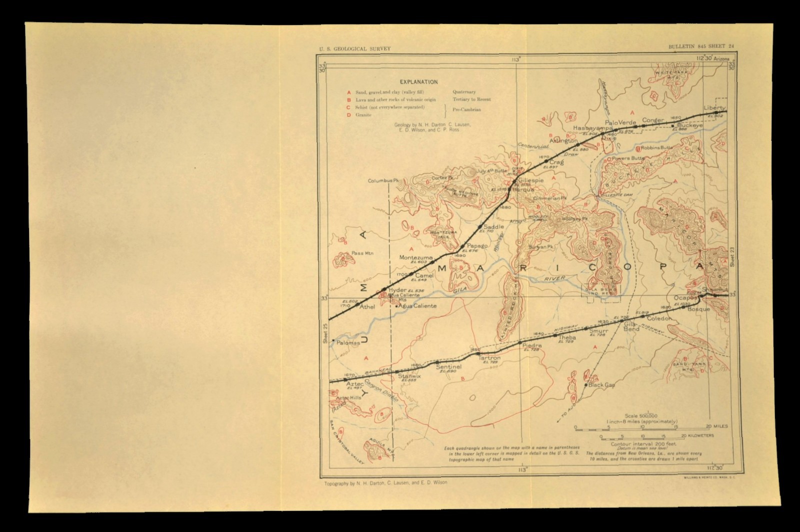 Vintage Southern Pacific RR Map Sunset Route Buckeye Arizona Papago Montezuma AZ