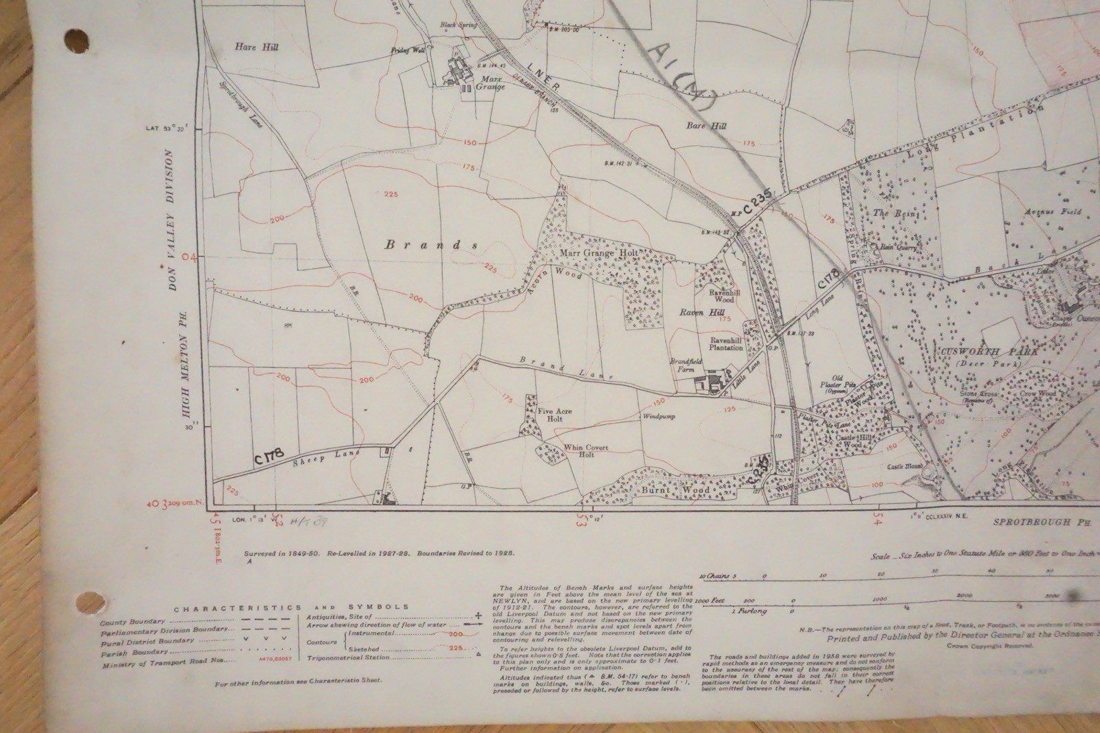 1938 Scawsby Cusworth Yorkshire LNER Railway OS Linen Map Ref 43 *
