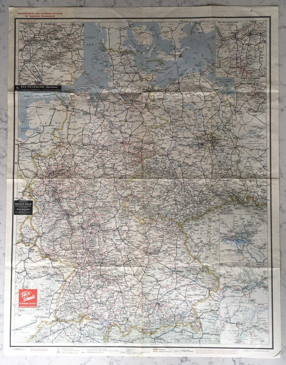 VINTAGE BAD NEUENAHR GERMANY EUROPEAN RAILROAD MAP TEX-SCHMELZ TRAUBENZUCKER