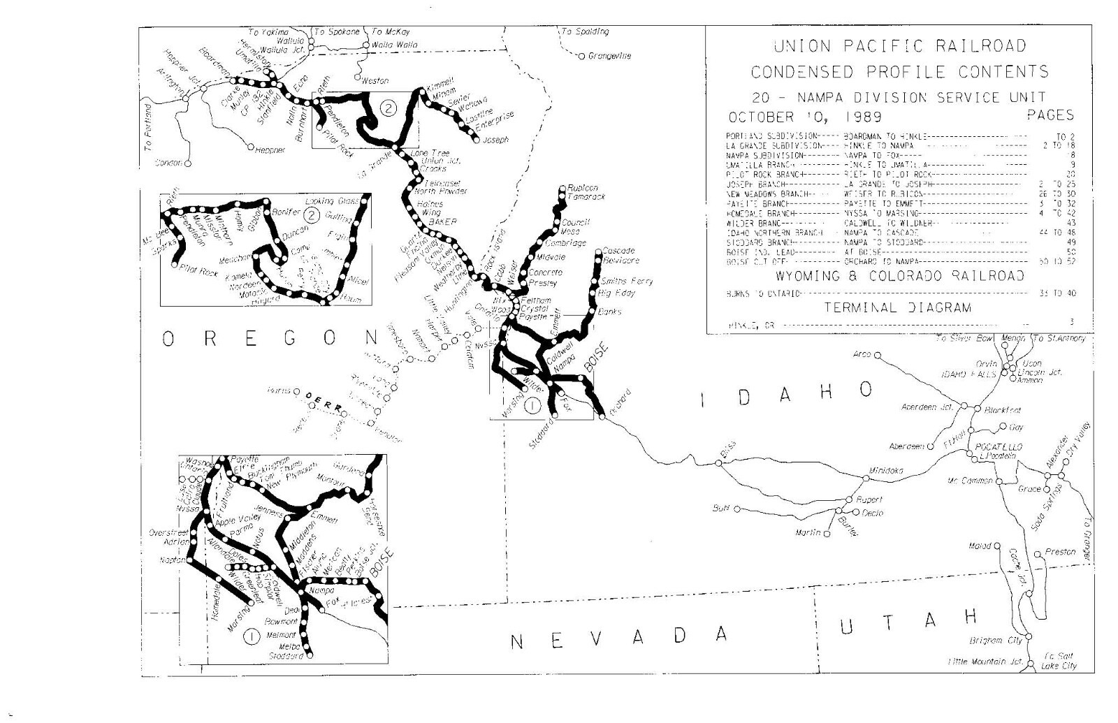 Union Pacific 1989 Nampa Division – 20 Condensed Profile PDF Pages on DVD
