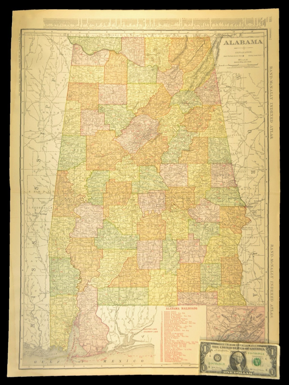 1911 Antique Alabama Railroad Map ORIGINAL Atlas Map Southern Railway DATED