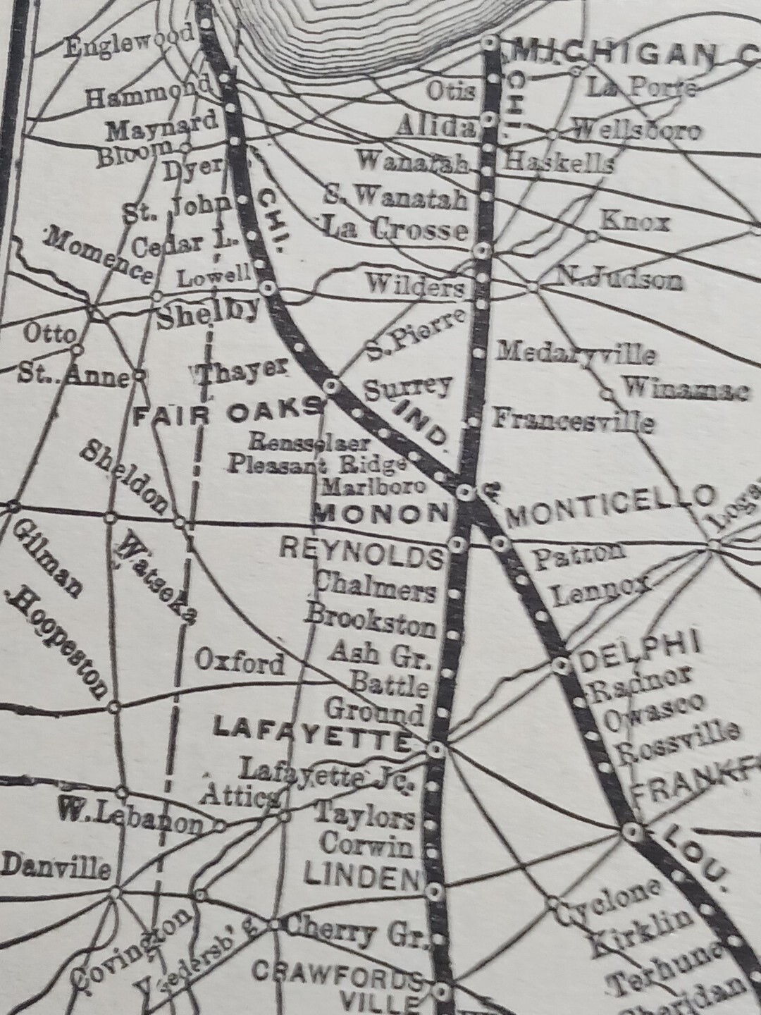 1902 Train Route Map CHICAGO INDIANAPOLIS & LOUISVILLE RAILWAY railroad Stations