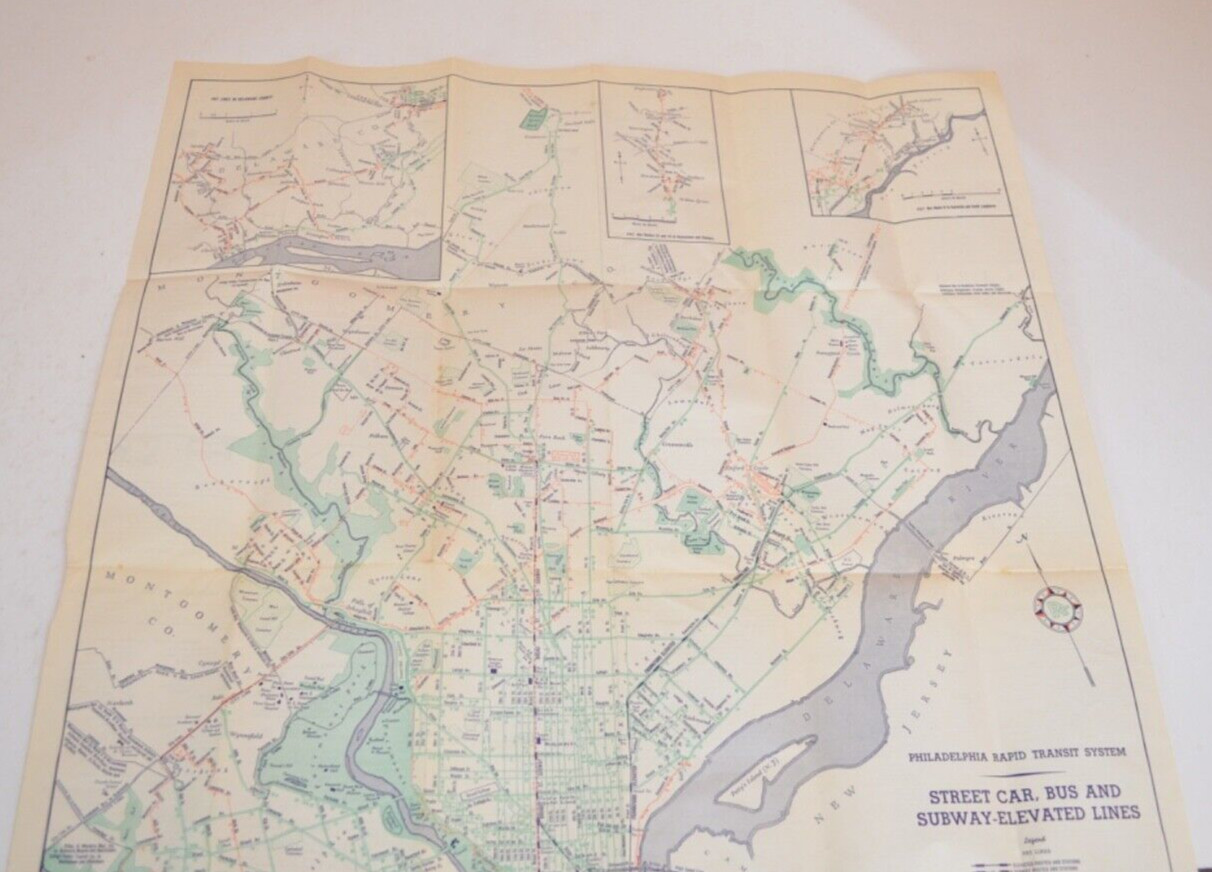 Street Car Bus Subway Map Philadelphia Rapid Transport System 1936