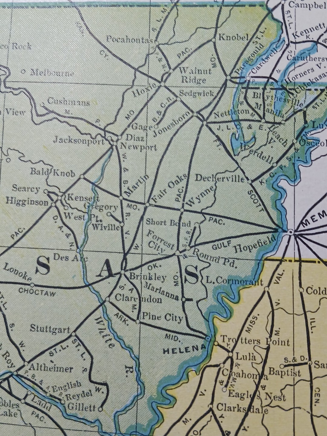 1904 Railroad Map LOUISIANA Arkansas MISSISSIPPI All Lines Train Routes 11″x9″