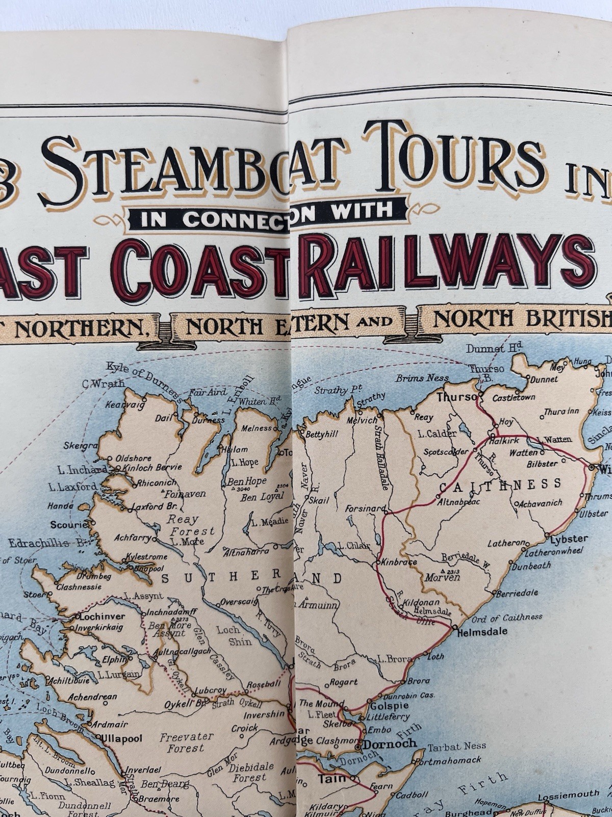East Coast Railways Map Scotland Rail Coach Steamboat Tours W&A.K Johnston 1910s