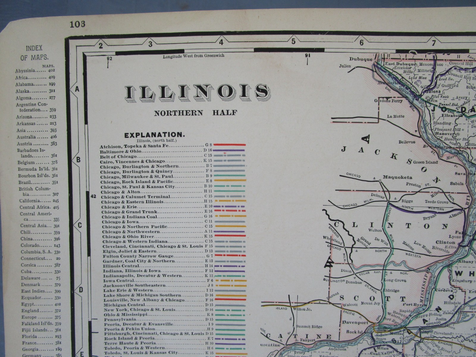 IL 1891 NORTHERN ILLINOIS Cram RAILROAD Map FULTON COUNTY NARROW GUAGE RR, LE&W