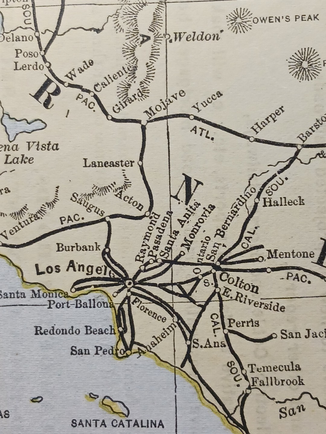 1892 Antique RAILROAD MAP California & Nevada ALL Train Route Lines 9×11″ Color