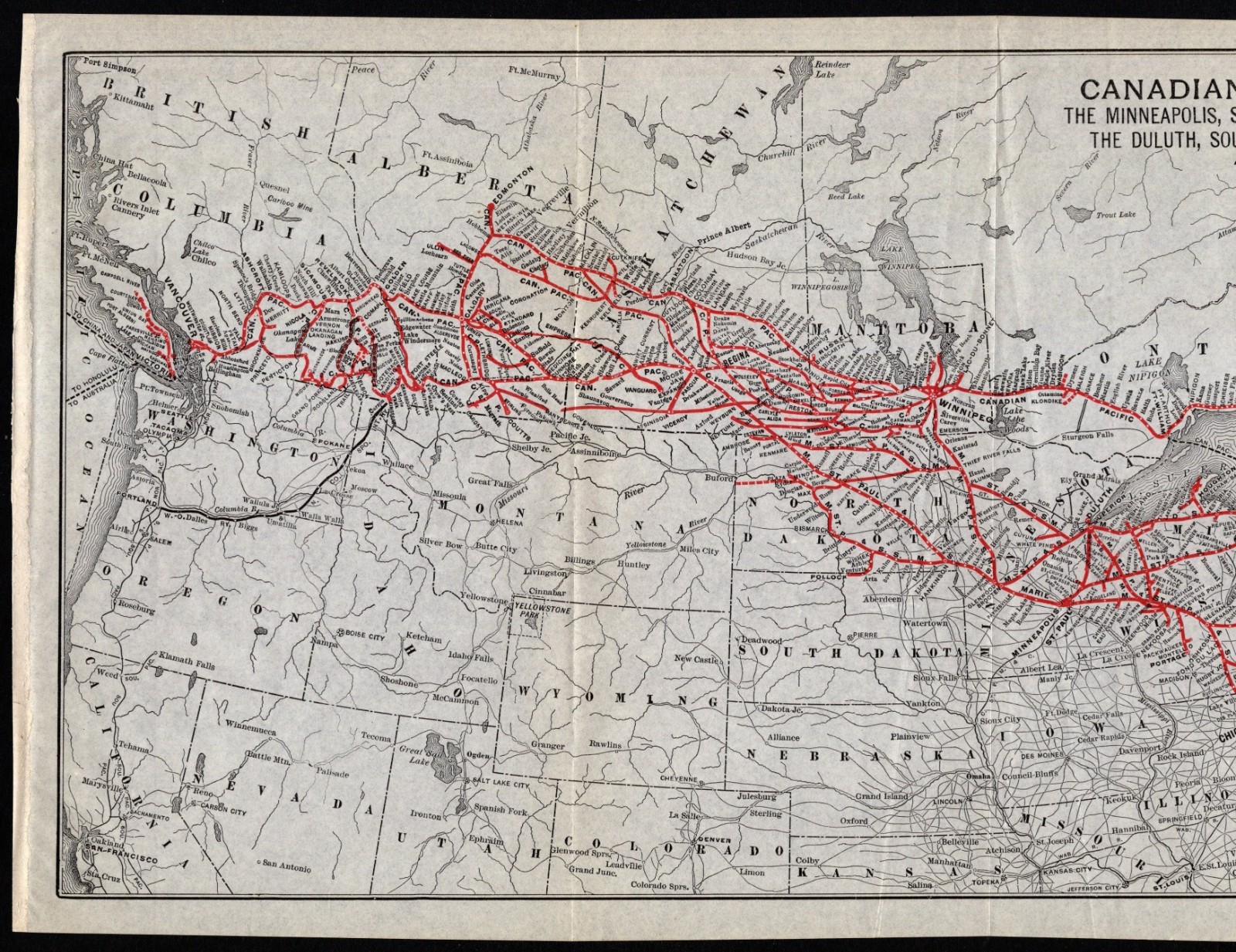 1920 Antique Canadian Pacific Railway Map Canada Railroads Map 2937