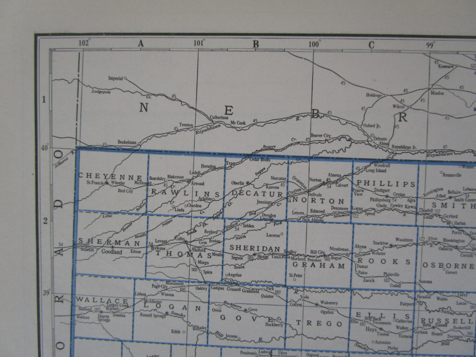 KS KY 1933 KANSAS RAILROAD Map LEAVENWORTH & TOPEKA RR ~or~ KENTUCKY Map. CADIZ