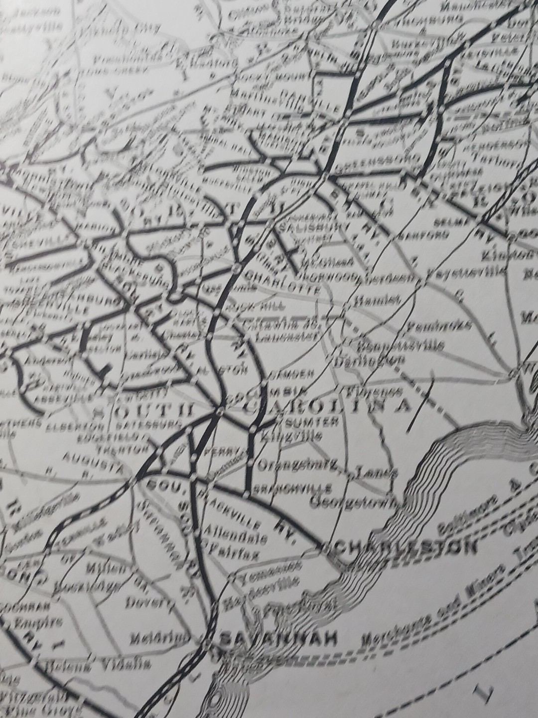 ~1910 railroad Map SOUTHERN RAILWAY and Connections ALL Train routes 9×11″