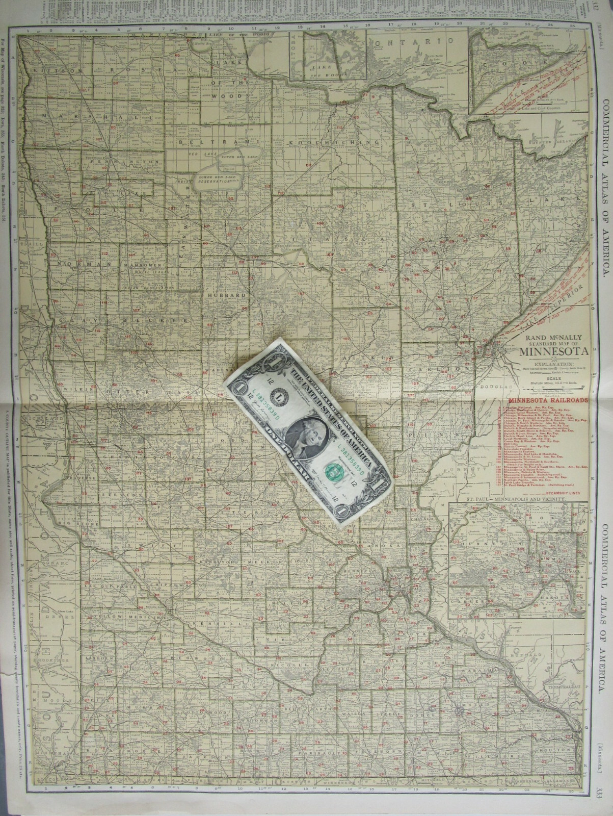 MN 1924 MINNESOTA STEAM RAILROAD Map. SPIRIT LAKE TRANSER RR; HILL CITY RR
