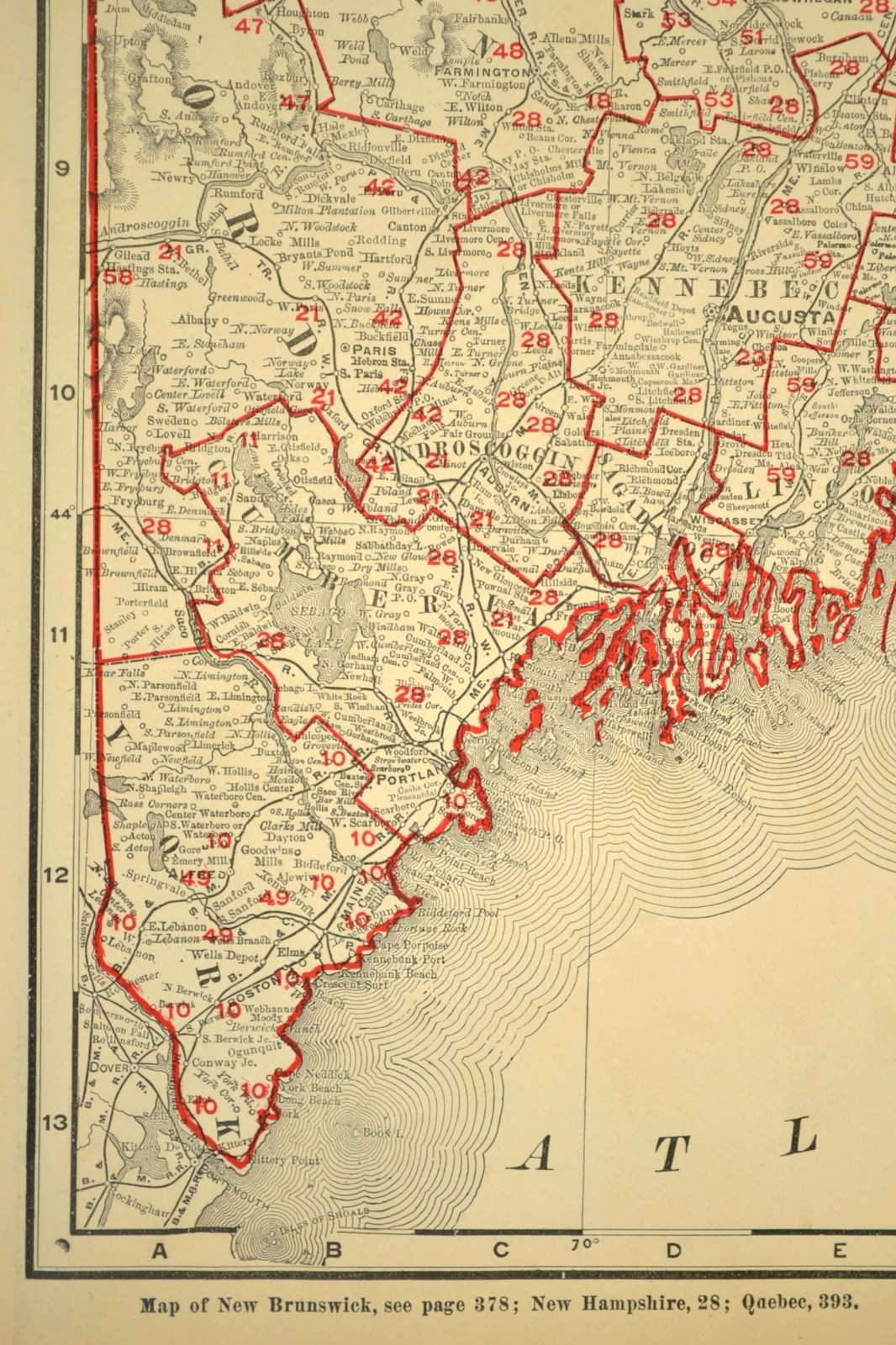 1901 Antique Maine Railroad Map Large Maine Central RR BAR CN RR Atlas Map DATED