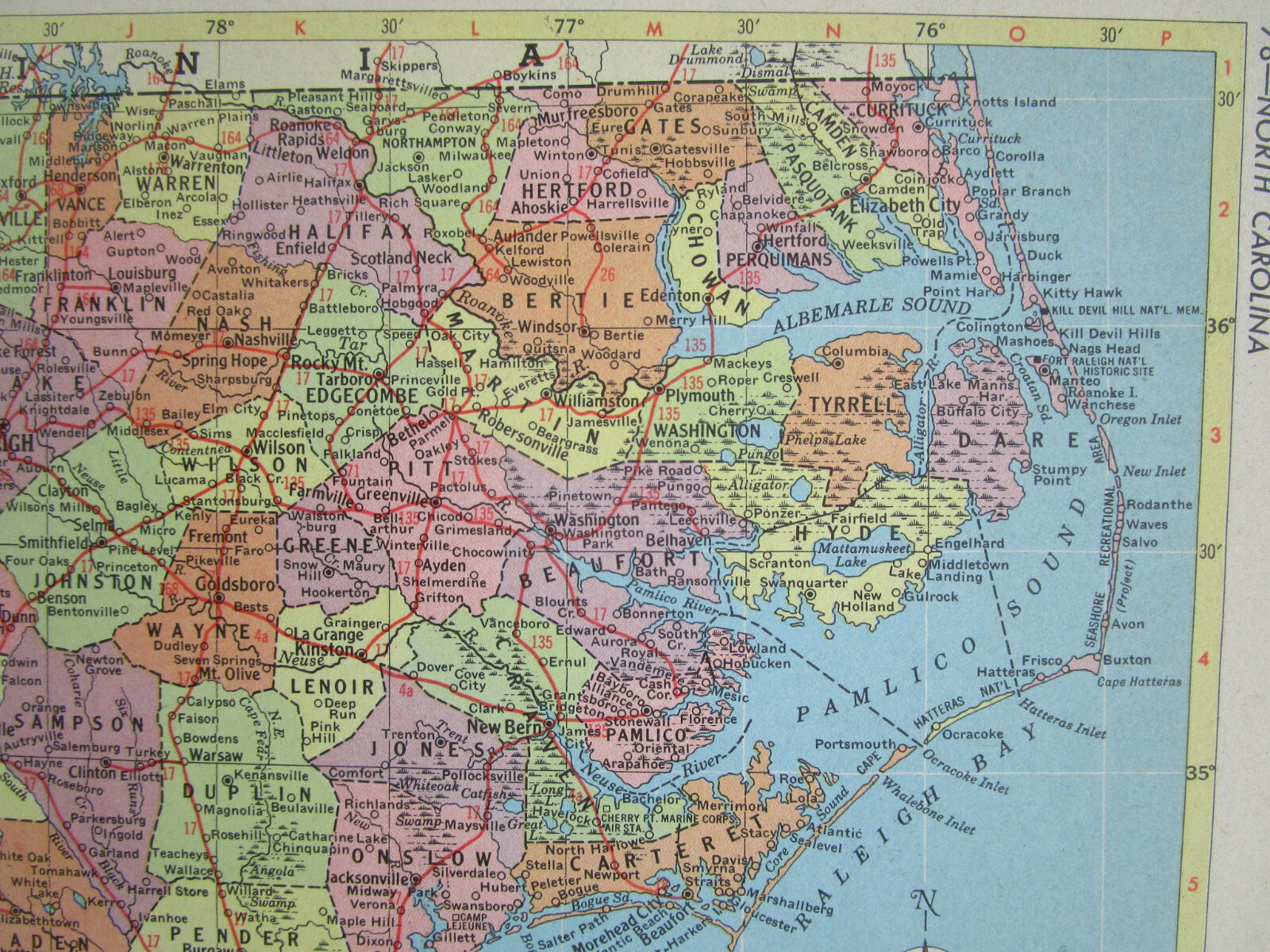 NC NY 1957 NORTH CAROLINA RAILROAD MAP BEUFORT MOREHEAD RR or NEW YORK 1950s