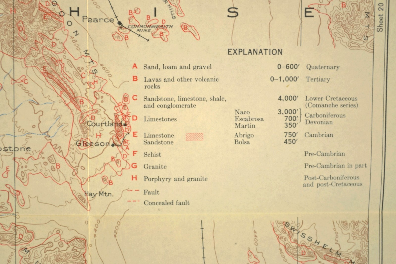 Southern Pacific Railroad Map Douglas Arizona Tombstone Willcox Dragoon Mtns