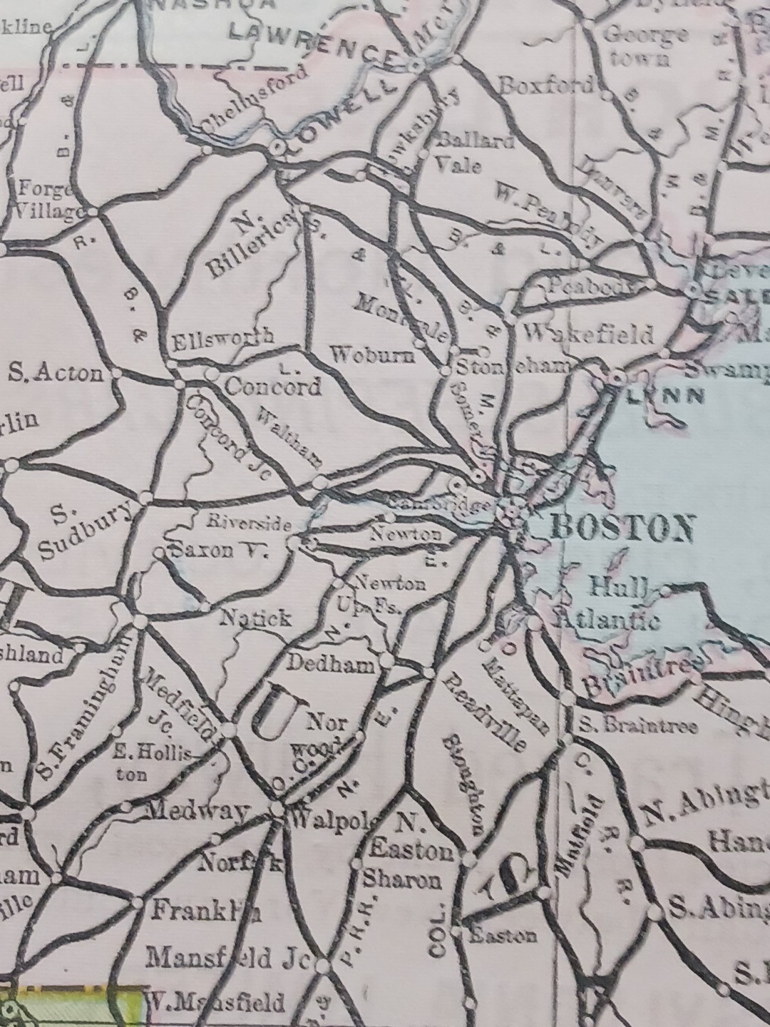 ~ 1897 Train Route Map MASSACHUSETTS Connecticut☆ all Railroad Lines Marked 9×11