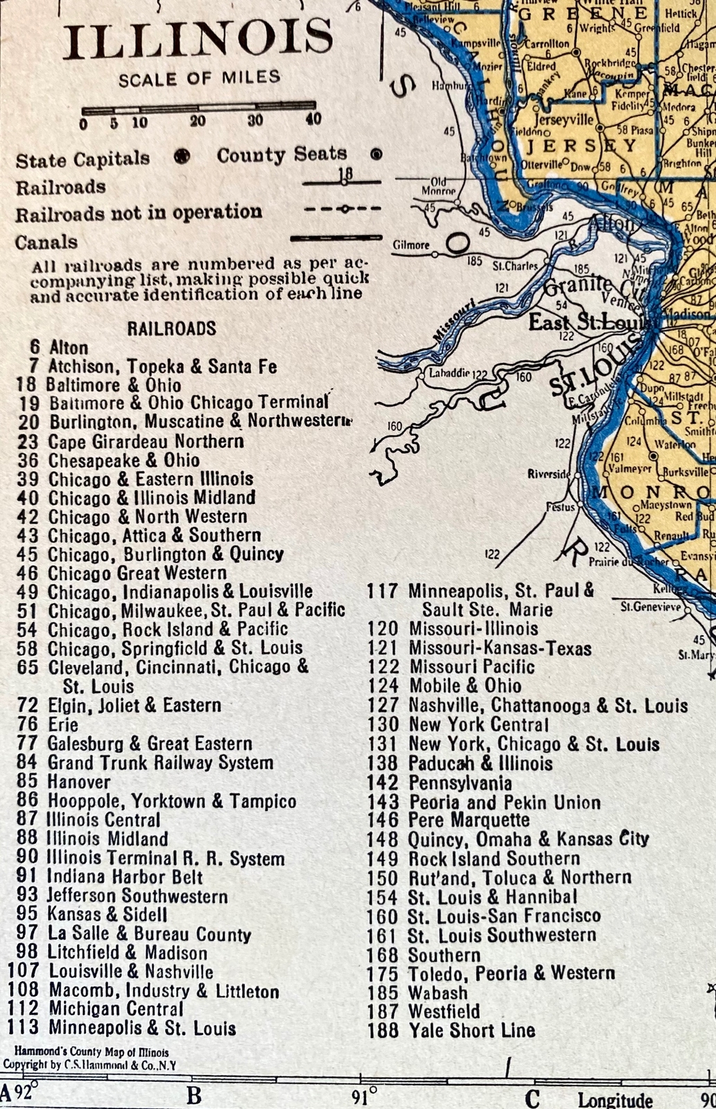 IDAHO & ILLINOIS Original c 1935 County & Railroad Maps. Hammond & Co. 9×12″