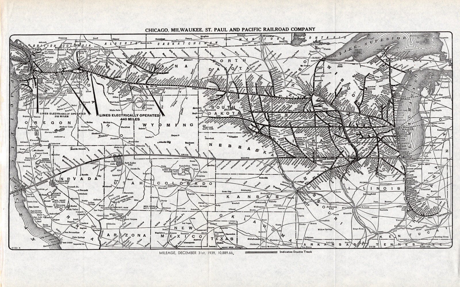 1936 Antique Chicago Milwaukee St Paul and Pacific Railroad Map Railway Map 2350