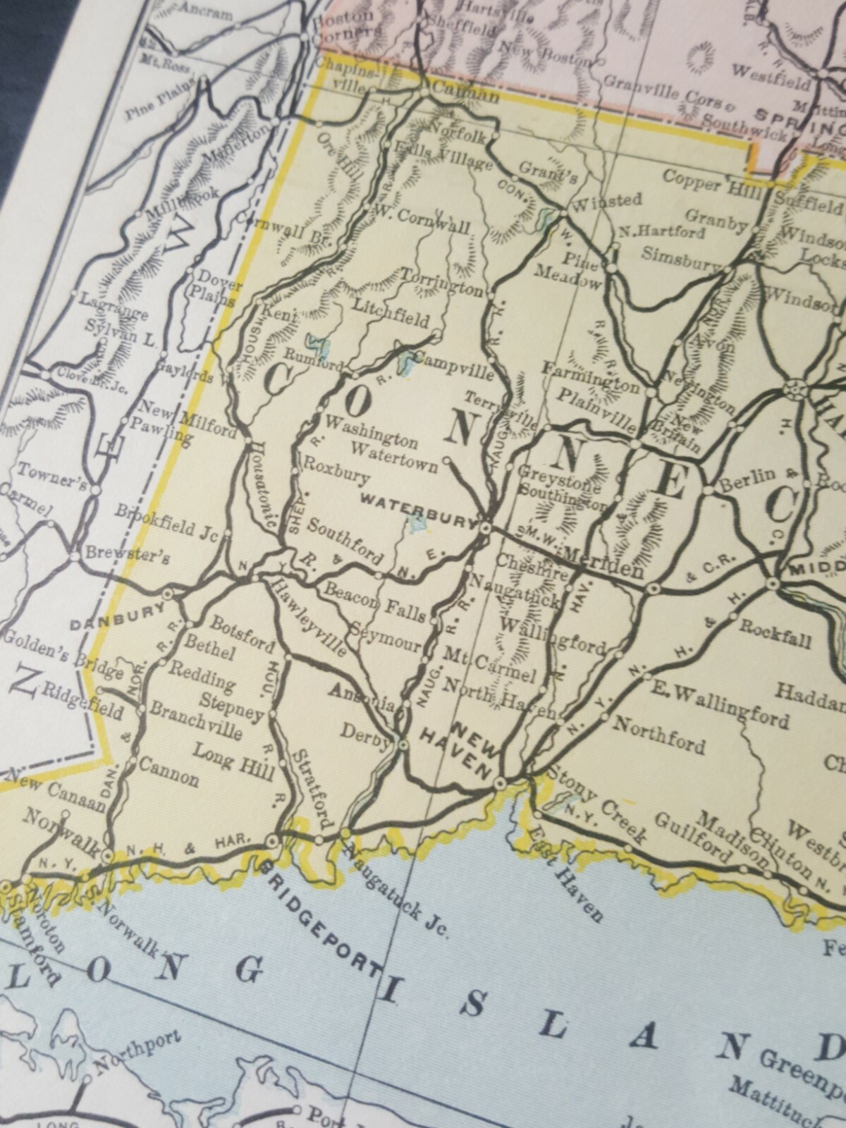 Original 1894 railroad map Drawn by American Bank Note Massachusetts CT RI 9×11″