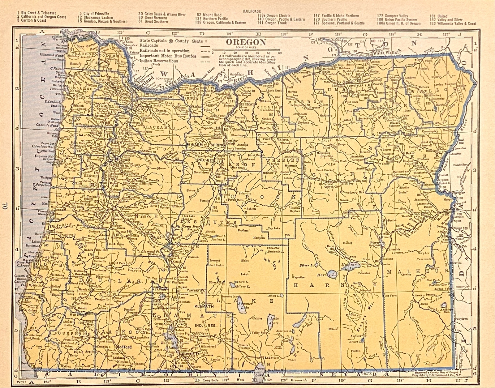 OKLAHOMA & OREGON c 1935 County & Railroad Maps. Hammond & Co. 9×12″ VG-FINE