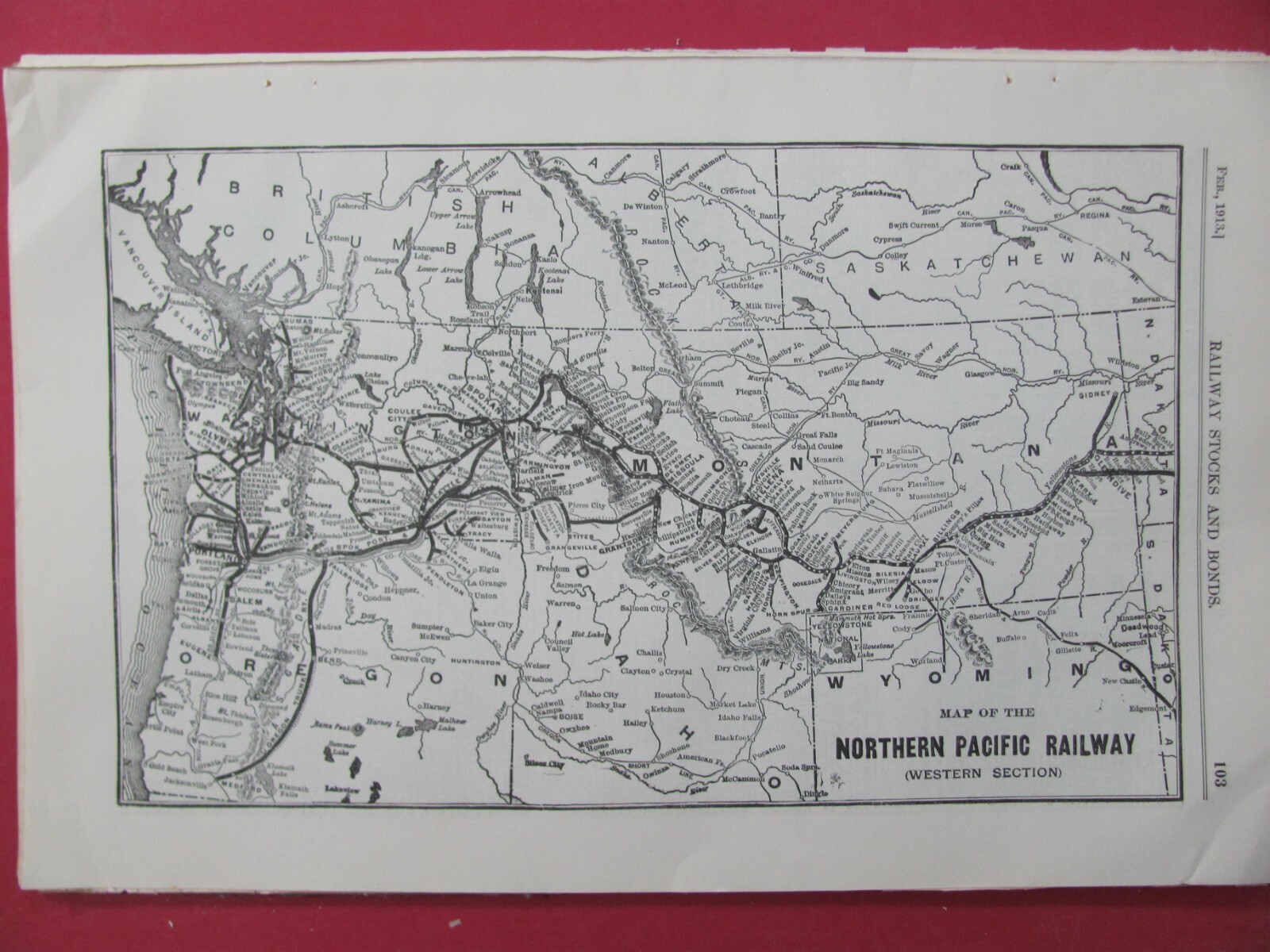 1913 NORTHERN PACIFIC WESTERN RAILROAD SYSTEM MAP ROUTES STATIONS NP RR HISTORY