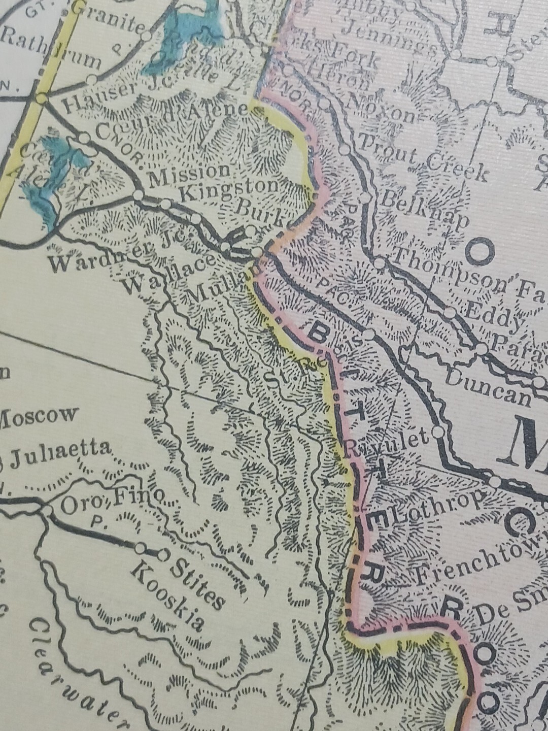 1904 dated Railroad Map MONTANA IDAHO WYOMING All Lines & Train Routes 11″x9″