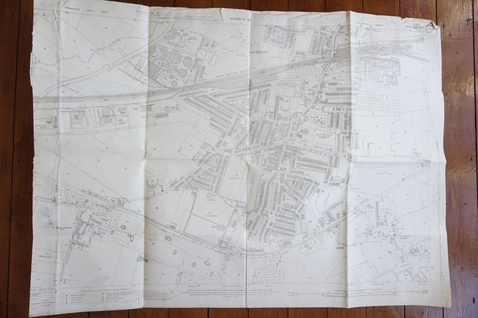 1913 Southall Middlesex GWR Railway OS Railway Map