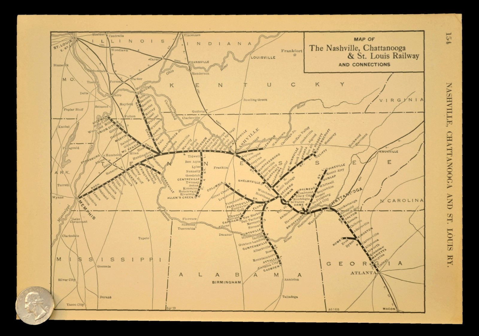 ca 1925 NASHVILLE CHATTANOOGA ST LOUIS Railway Map Vintage Railroad Map Antique