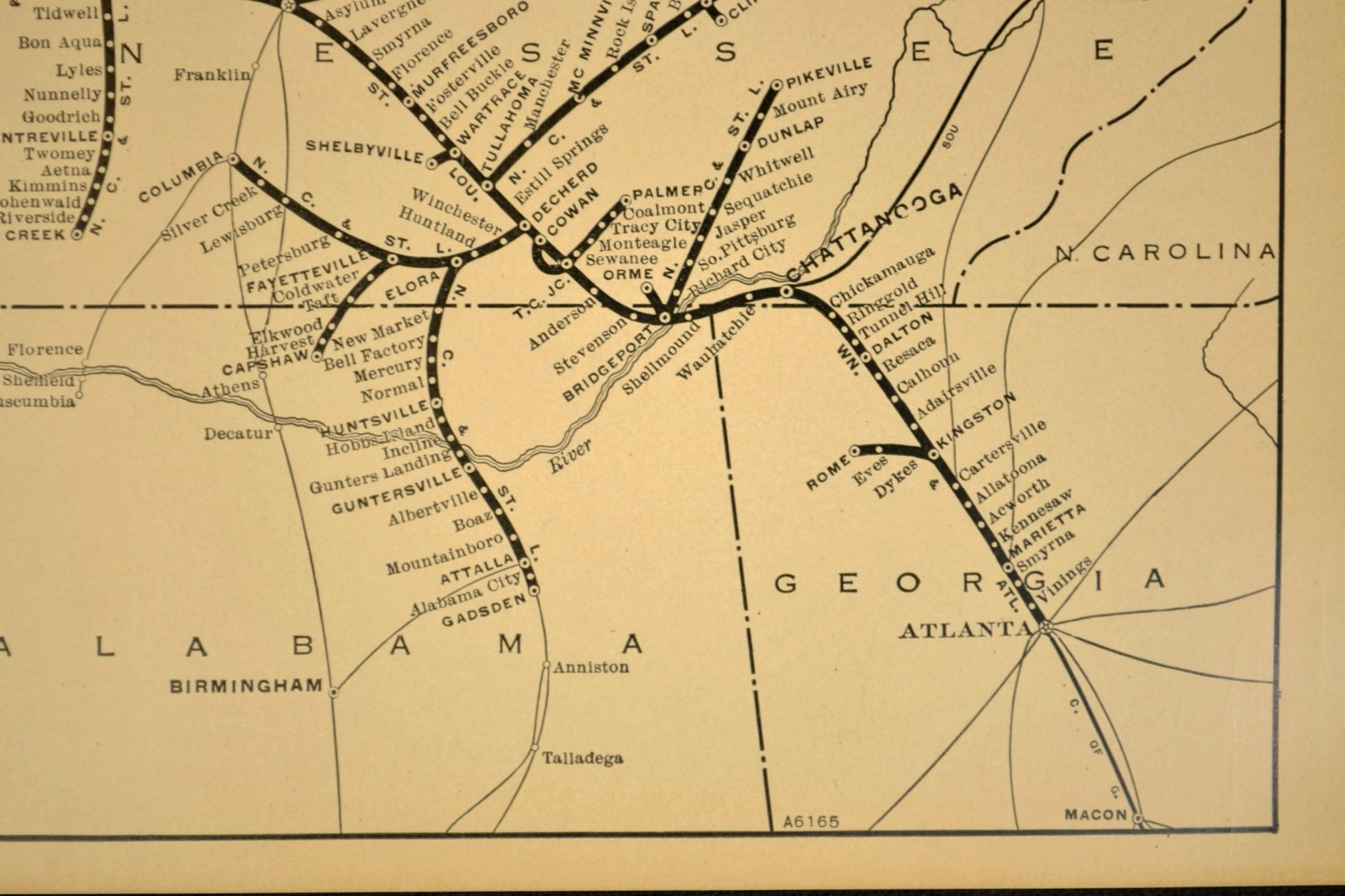 ca 1925 NASHVILLE CHATTANOOGA ST LOUIS Railway Map Vintage Railroad Map Antique