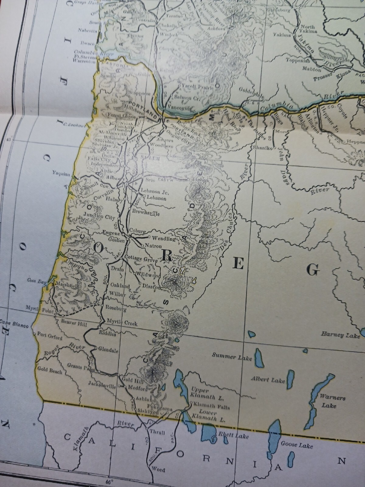 Antique 1909 Railroad Route Map CALIFORNIA NEVADA all train Lines~ 9″ × 11″