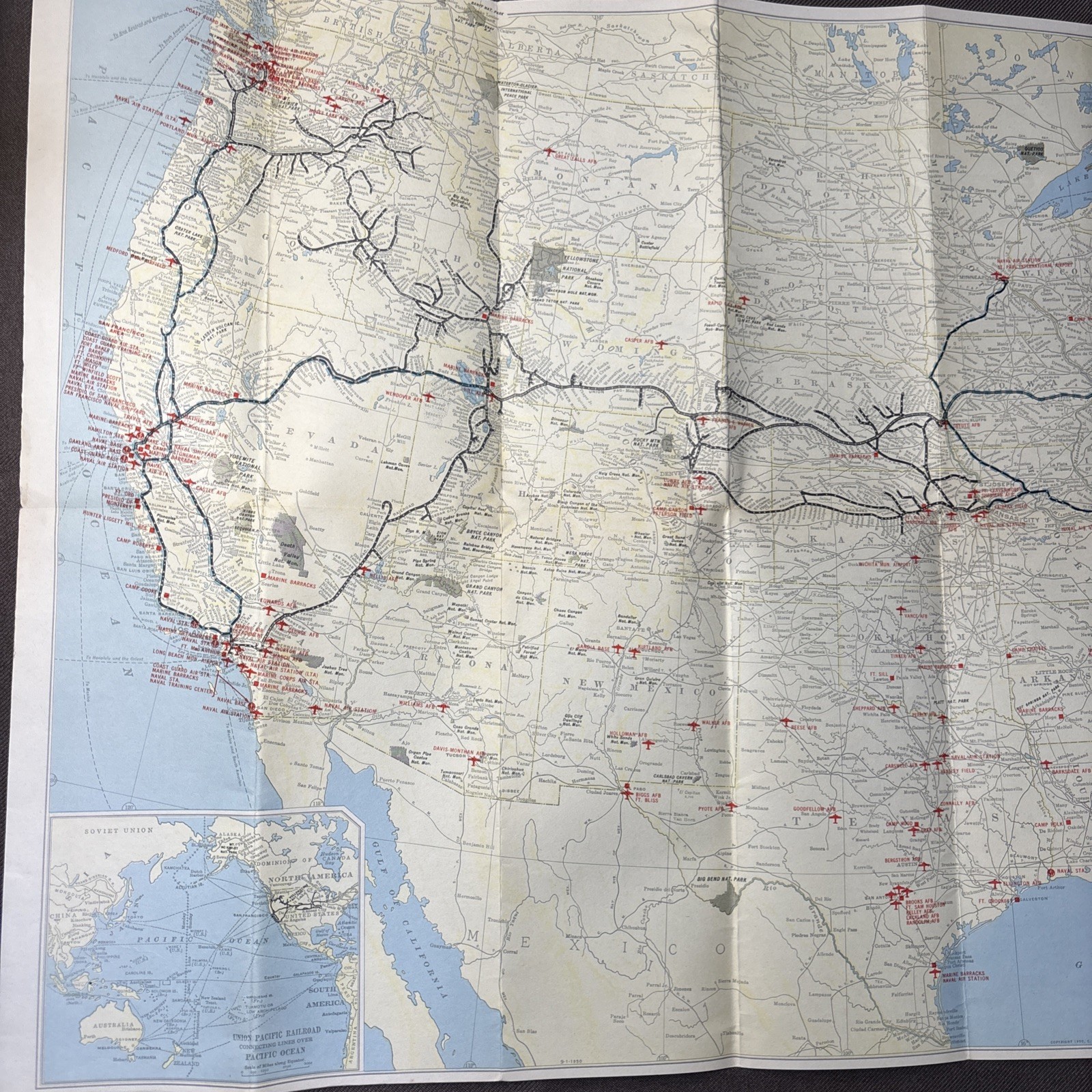 Vintage Union Pacific Railroad Military Map 1950 First Edition