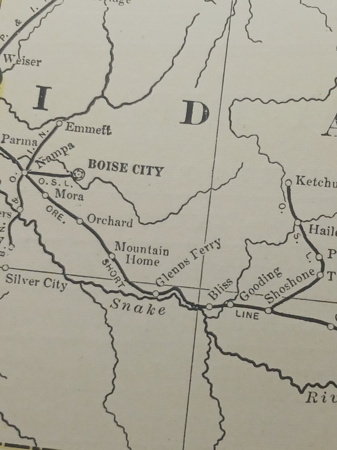~1904 Railroad Map MONTANA IDAHO WYOMING All railway Routes Depots 11×9″ vintage