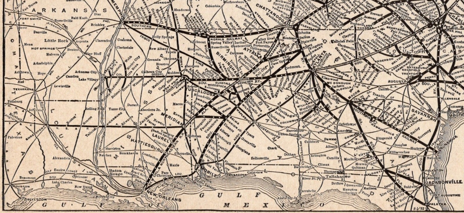 1925 Antique SOUTHERN RAILWAY Map Vintage Southern Railroad Map 1639