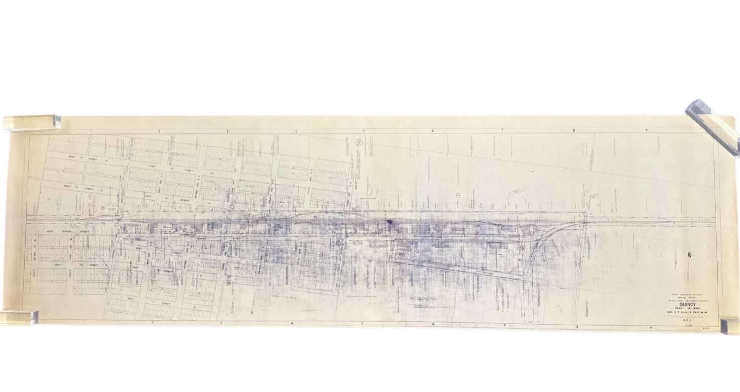 1954 Great Northern Railway Map Quincy Washington WA Blueprint Copy 84” x 24”