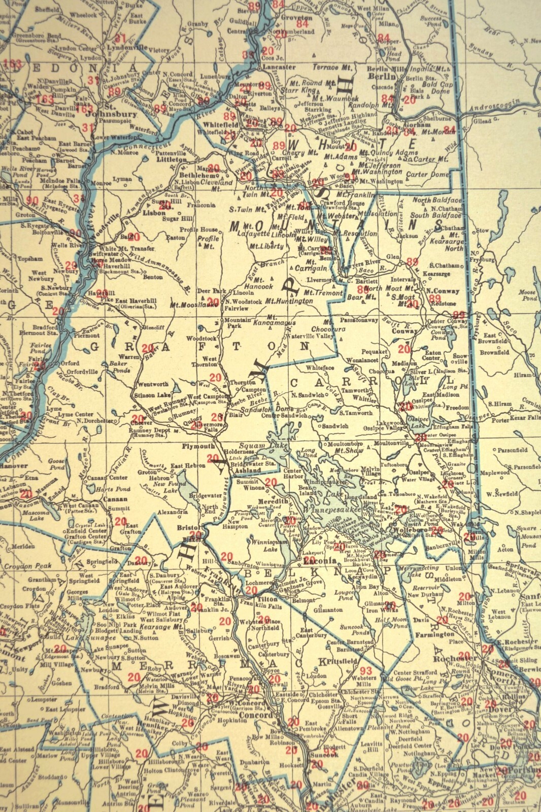 Vintage NEW HAMPSHIRE Railroad Map Vermont Boston & Maine LARGE Original Antique