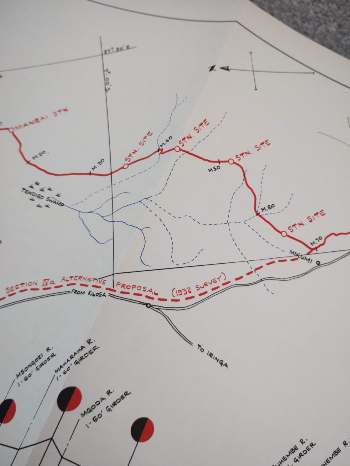 1952 Original East African Railways Map of Route: Masimbu to Mpanga (Tanzania)