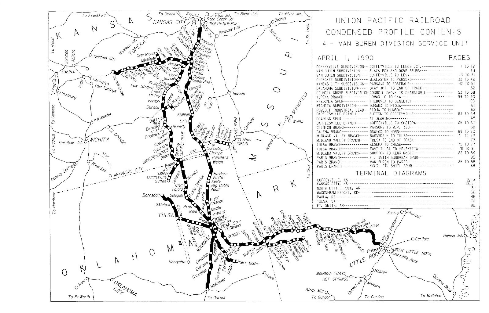 Union Pacific 1990 Van Buren Division – 4 Condensed Profile PDF Pages on DVD