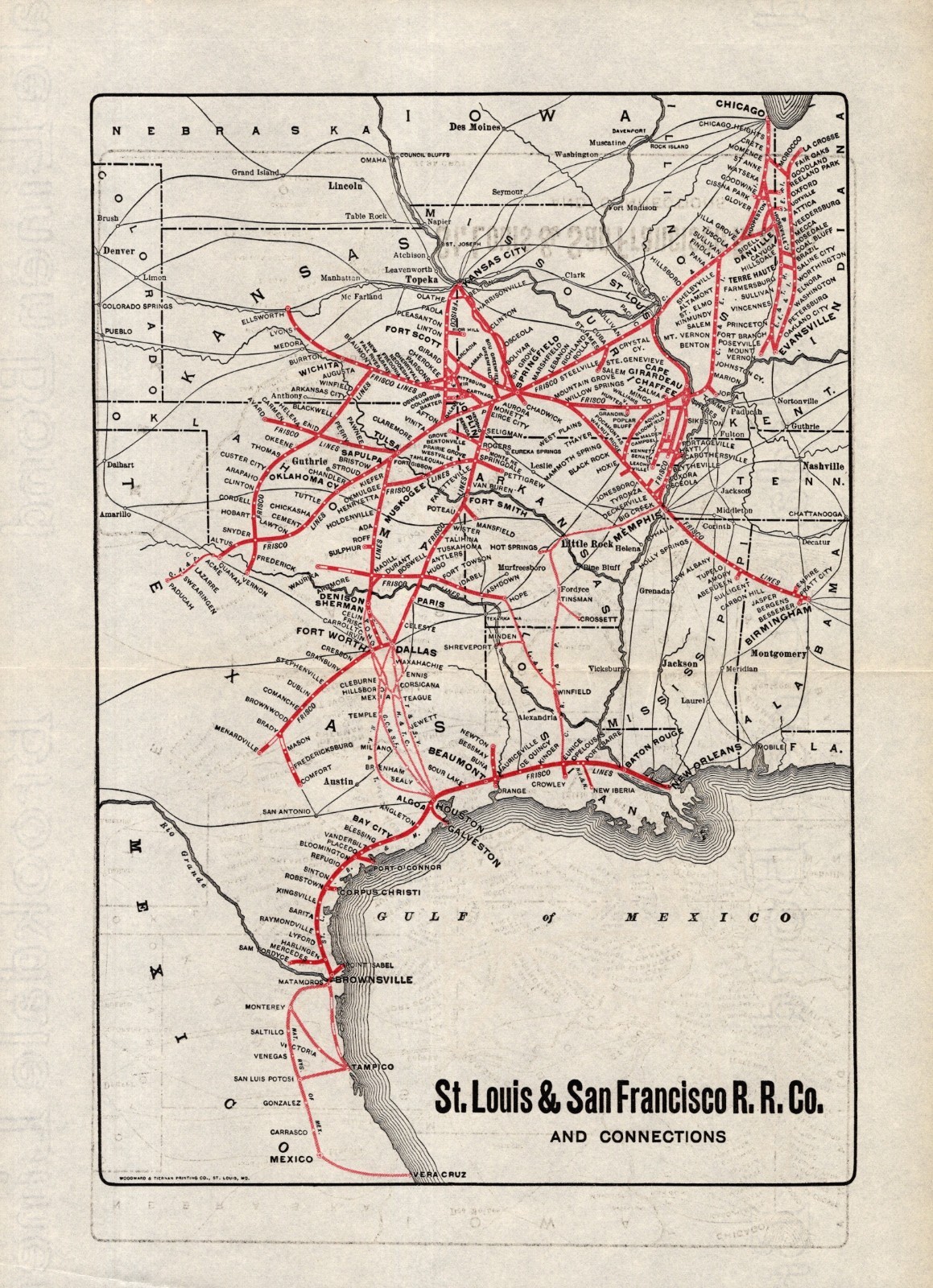 1910 Antique St Louis & San Francisco Railroad Map Railway Map 2651