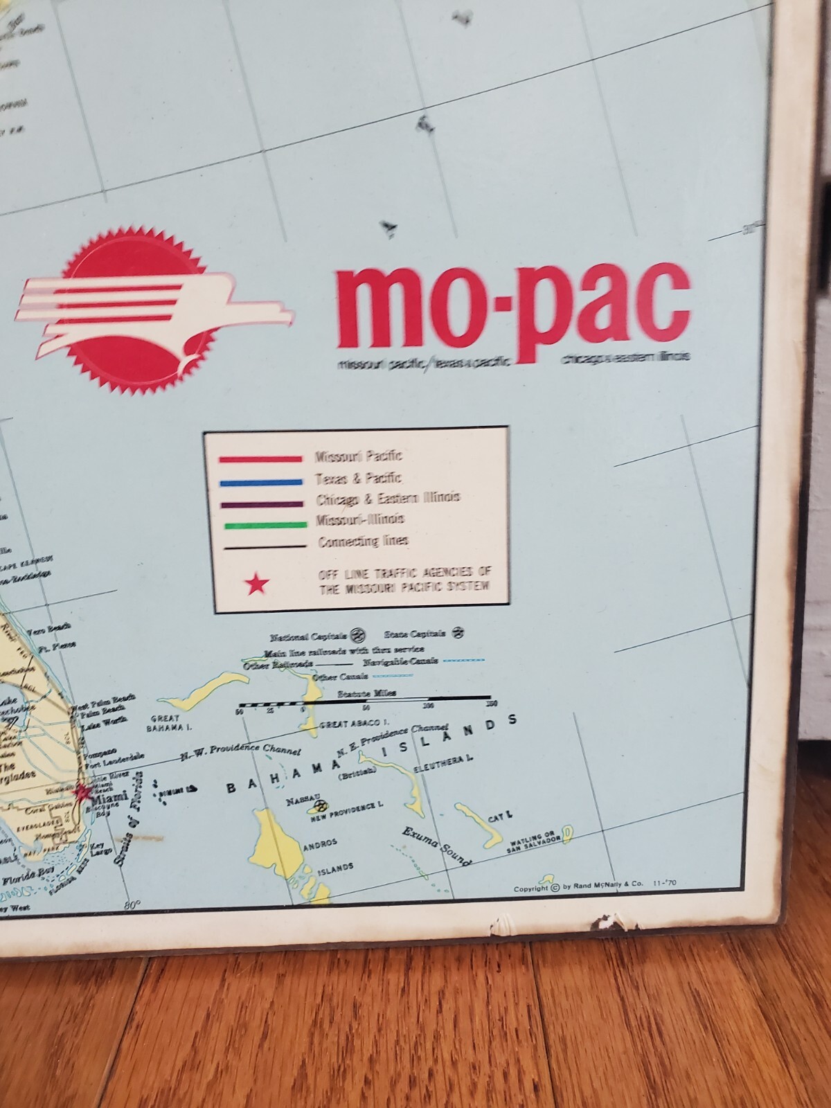VINTAGE 1970 MISSOURI PACIFIC MO-PAC RAILROAD MAP by RAND McNALLY & CO.