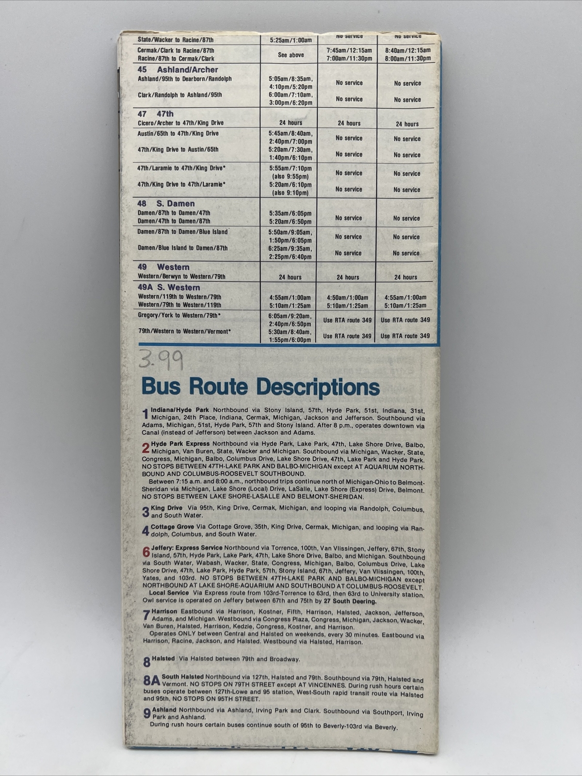 1985 CHICAGO TRANSIT AUTHORITY CTA ROUTE MAP Train L Subway Bus OHARE TERMINAL