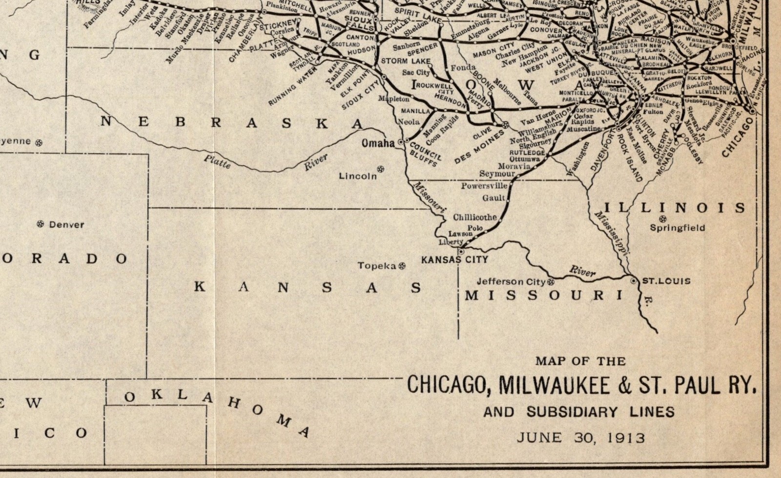 1913 Antique Chicago Milwaukee St Paul Railway Map Railroad Map 1269